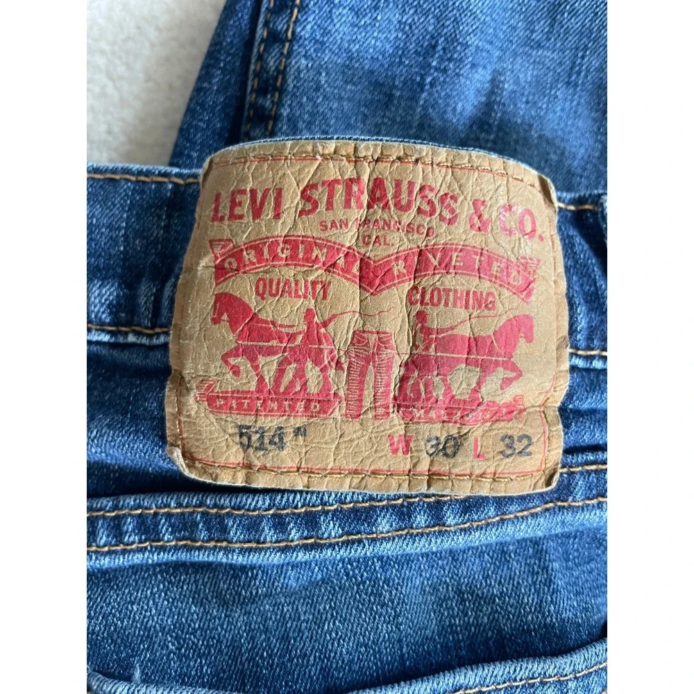 Levi's Mens 30x30 514 Straight Fit Jeans Blue Medium Wash Denim Stretch